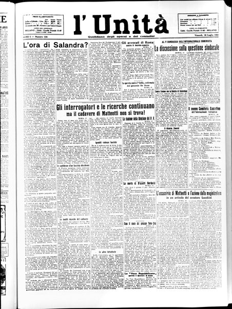 L'Unità : quotidiano degli operai e dei contadini